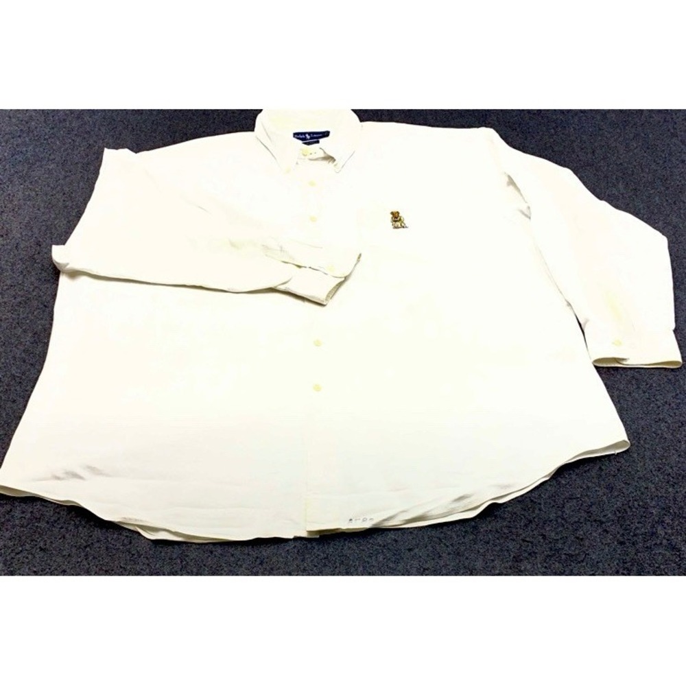 Ralph Lauren Button Down Men XXL White Polo Bear Embroidery Blaire Cotton Shirt
